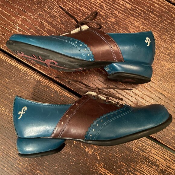 RARE Fluevog Erika Loafers Lace Up Brown Blue Selling as-is CUTE Retro Size 7 - Picture 9 of 13